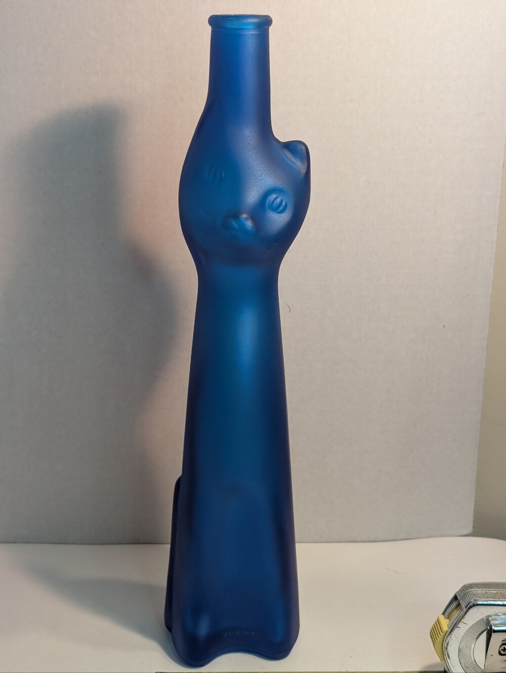 Blue Moselland Riesling Cat Bottle design. Empty Bottle Decanter.